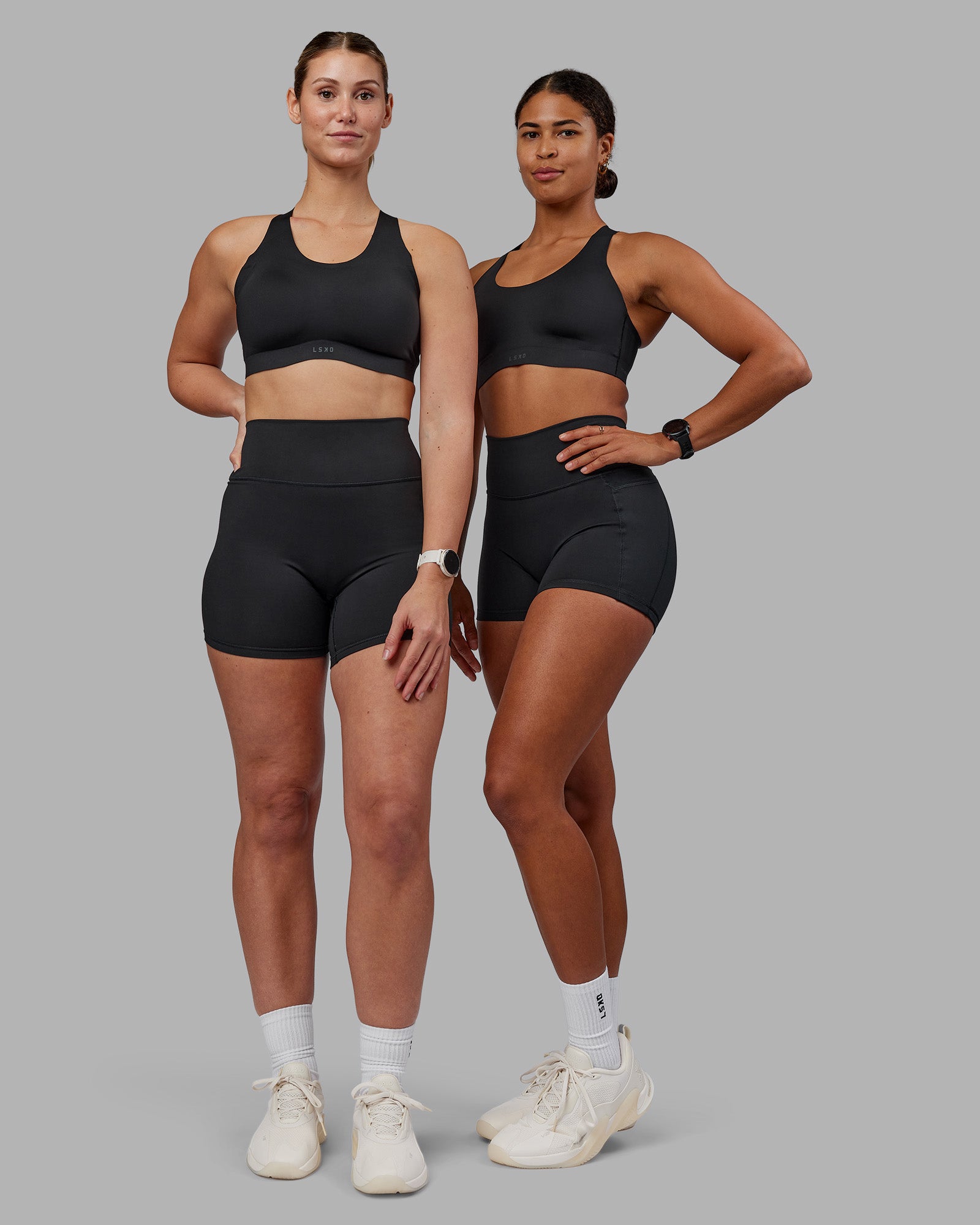 Duo wearing Stability Sports Bra - Black | Model:Both | Size:Duo