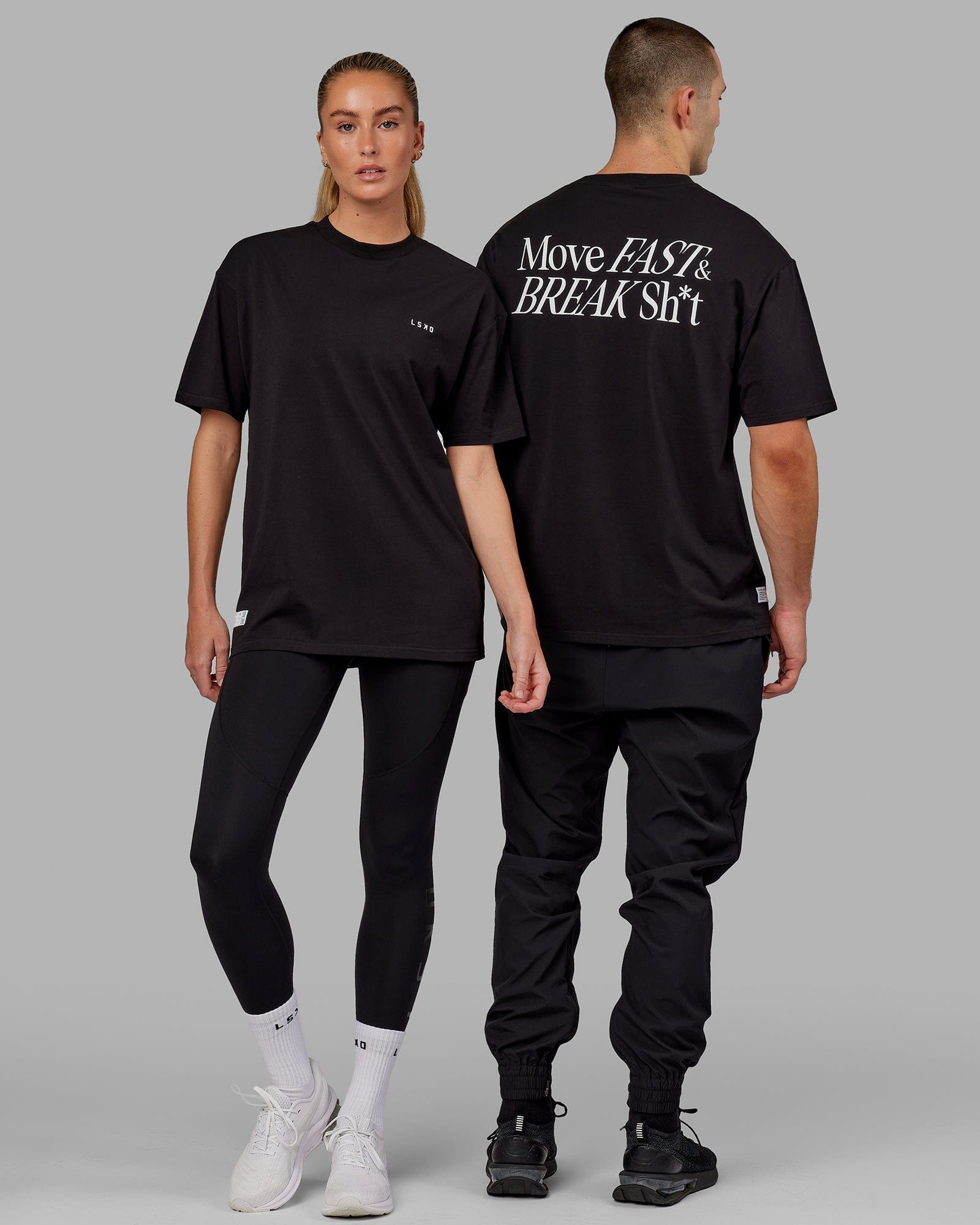 Duo wearing Unisex VS5 FLXCotton Tee Oversize - Black-White