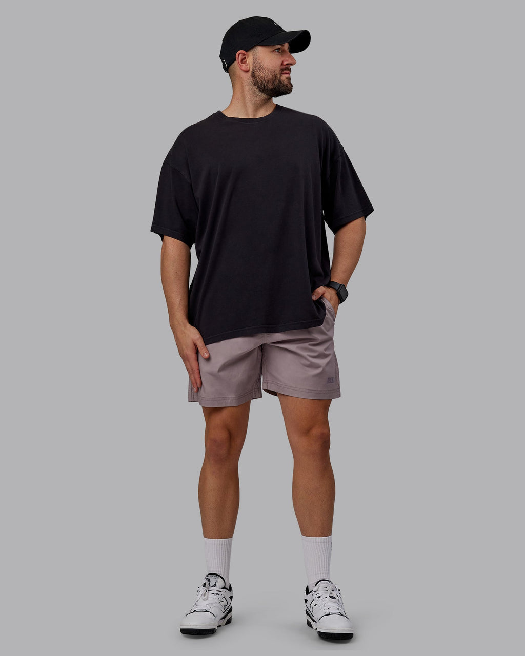 Man wearing Unisex Washed Pressure Heavyweight Tee Oversize - Black-White