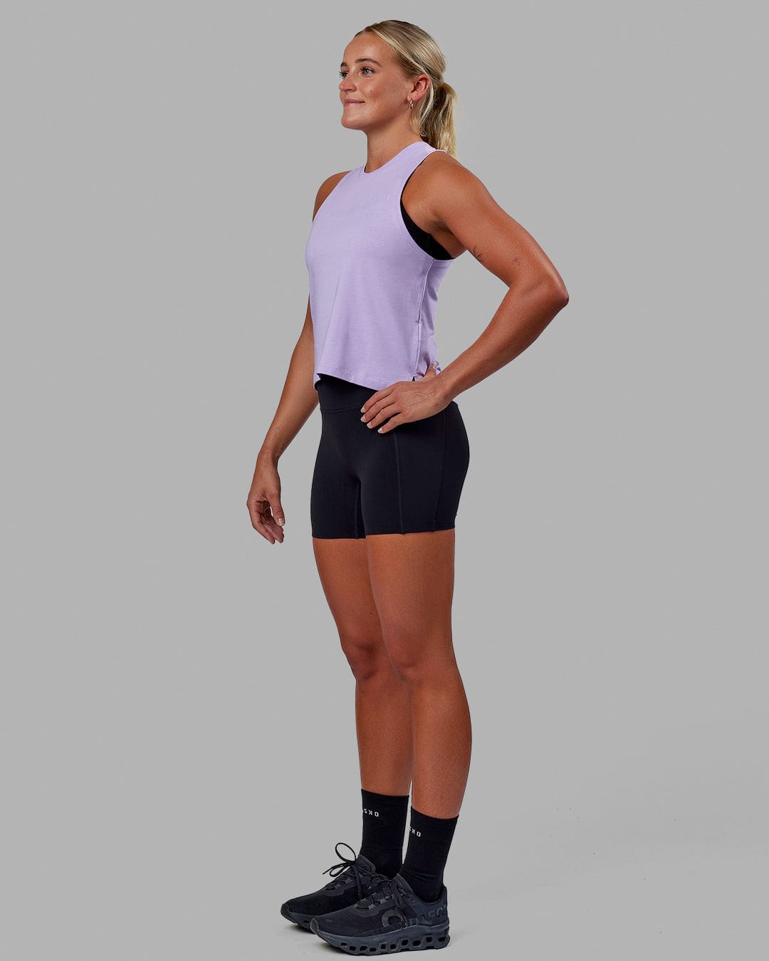 Woman wearing Deluxe PimaFLX Tank - Pale Lilac