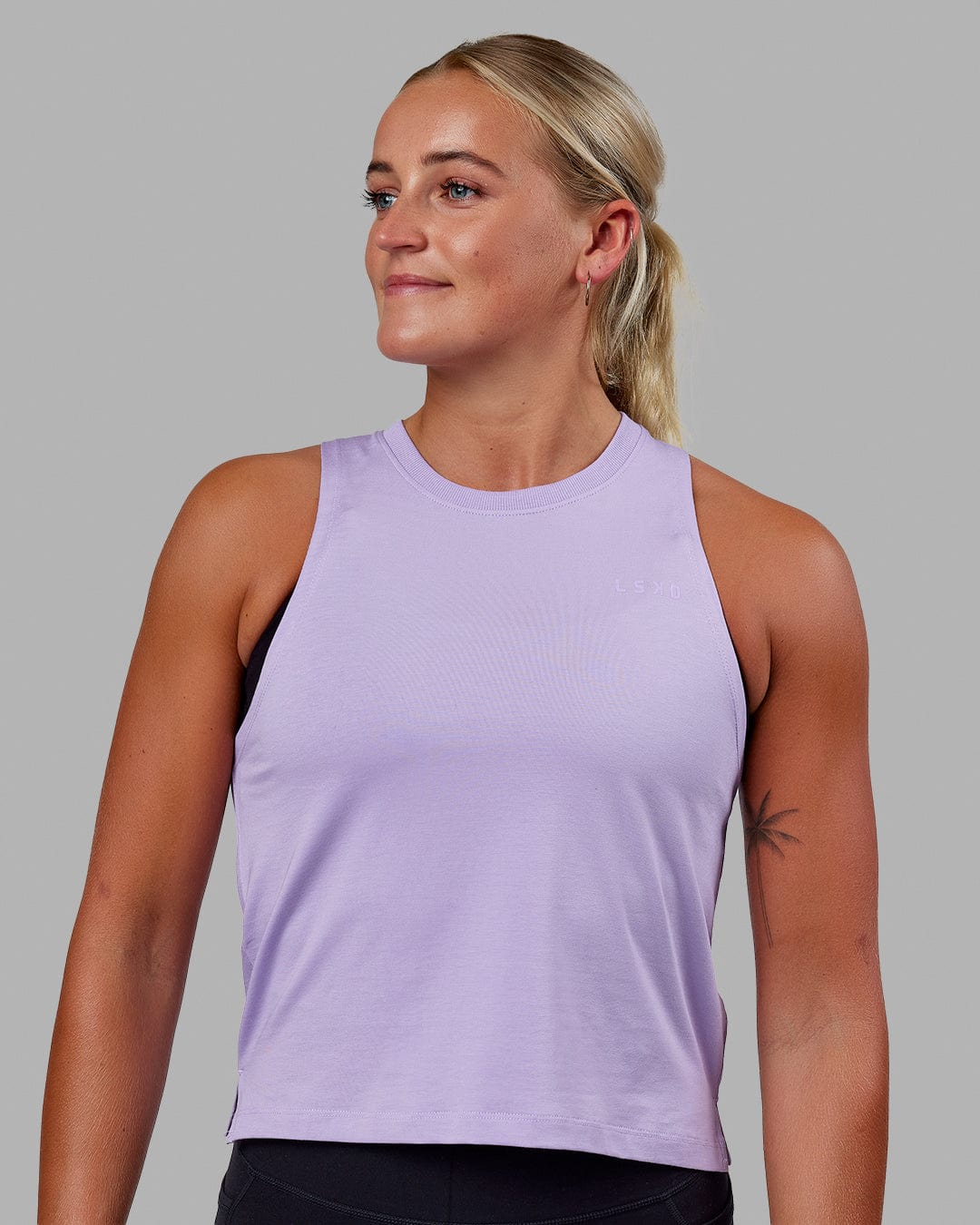 Woman wearing Deluxe PimaFLX Tank - Pale Lilac