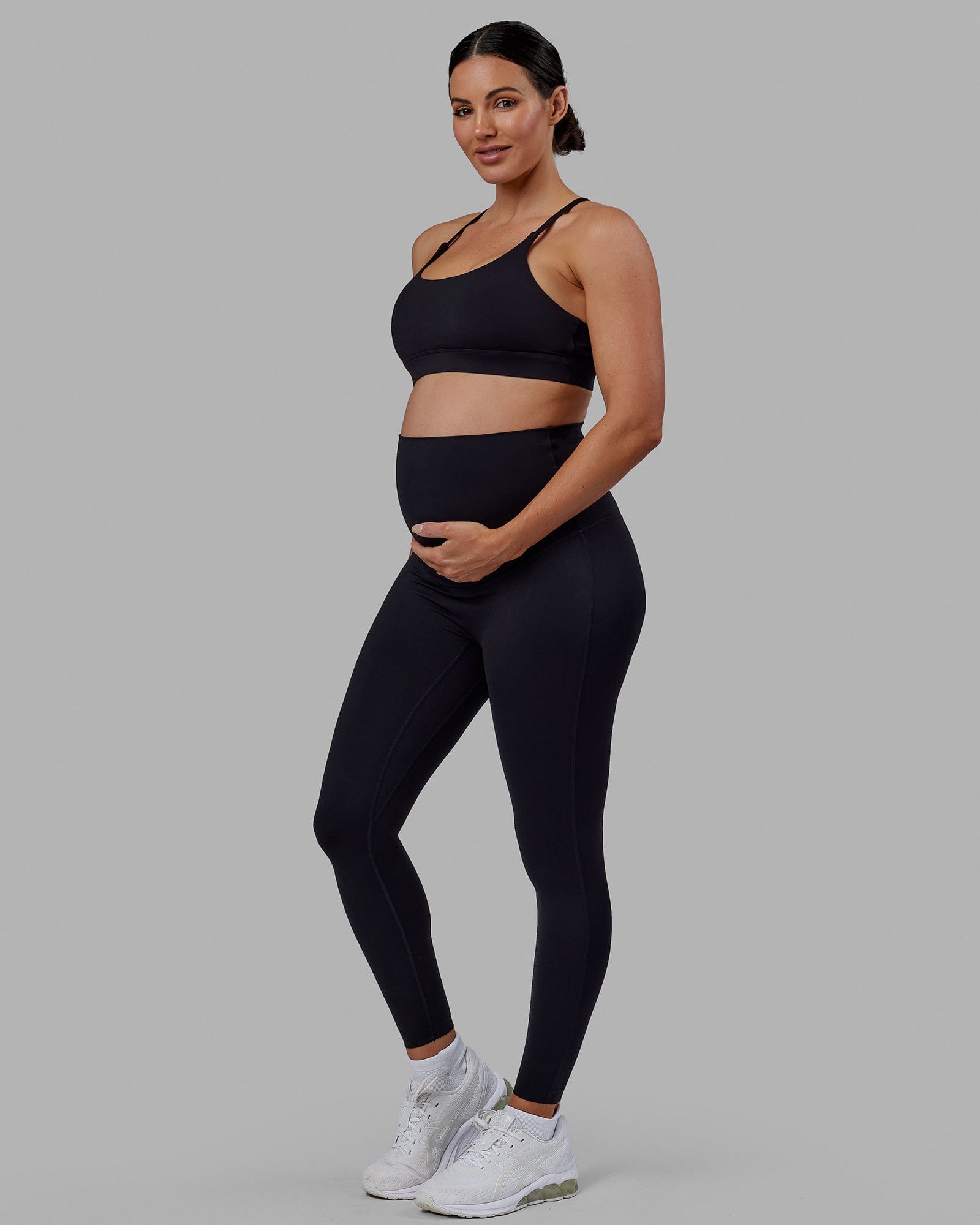 Woman wearing Elixir Full Length Maternity Tight - Black