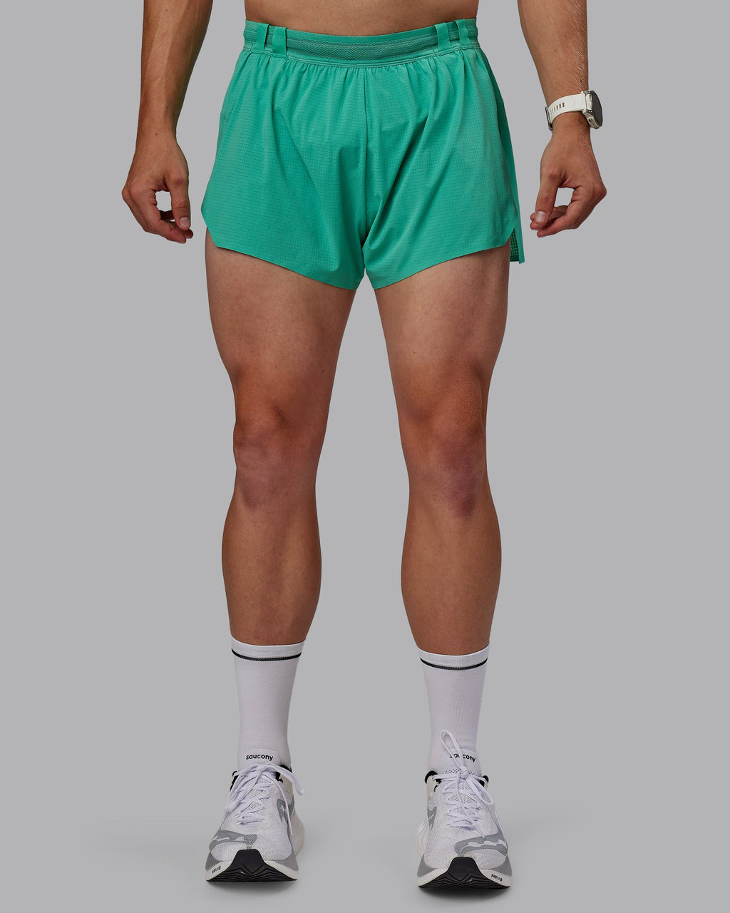 Man wearing Race Day 3" Lined Running Shorts - Mystic Green