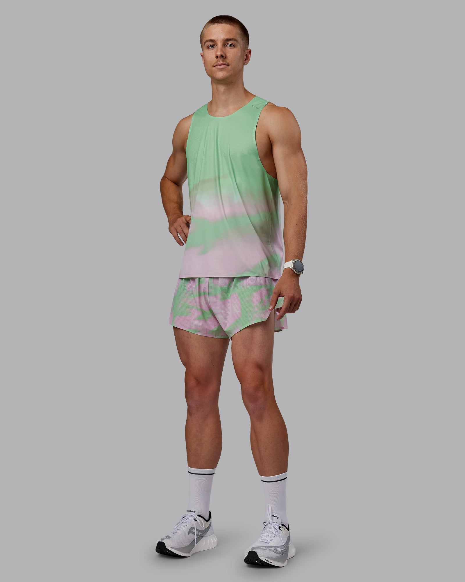 Man wearing Race Day 3" Lined Running Shorts - Mystic Print