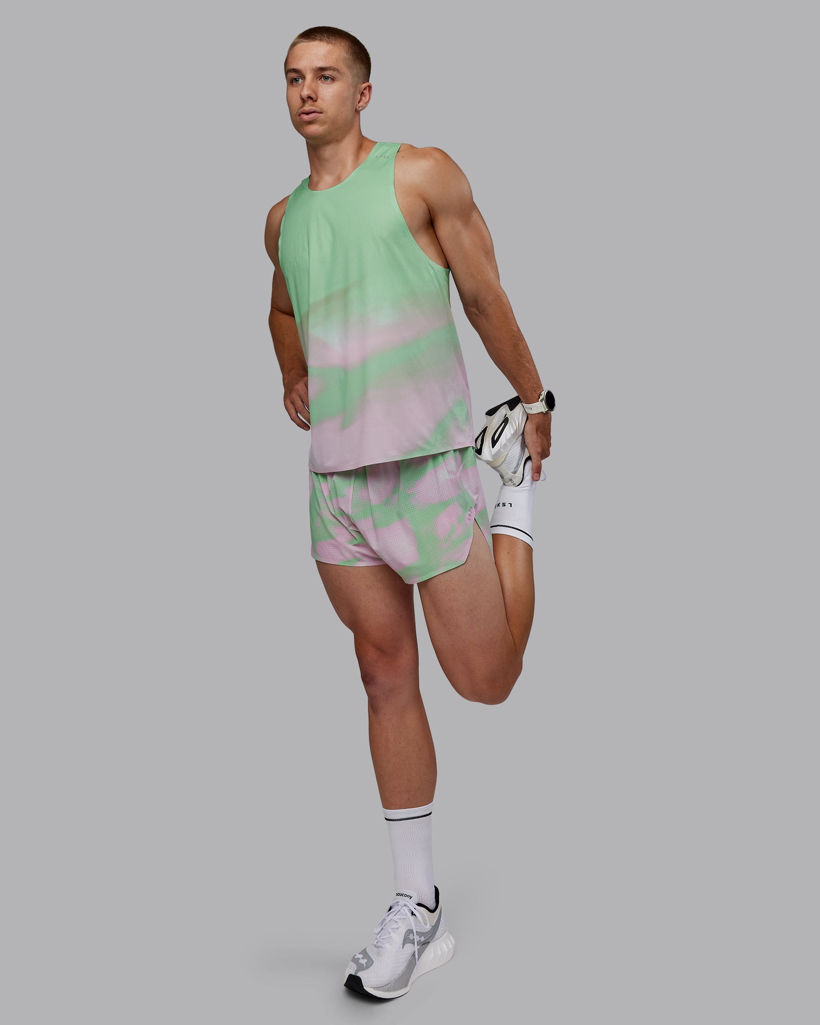 Man wearing Race Day 3" Lined Running Shorts - Mystic Print