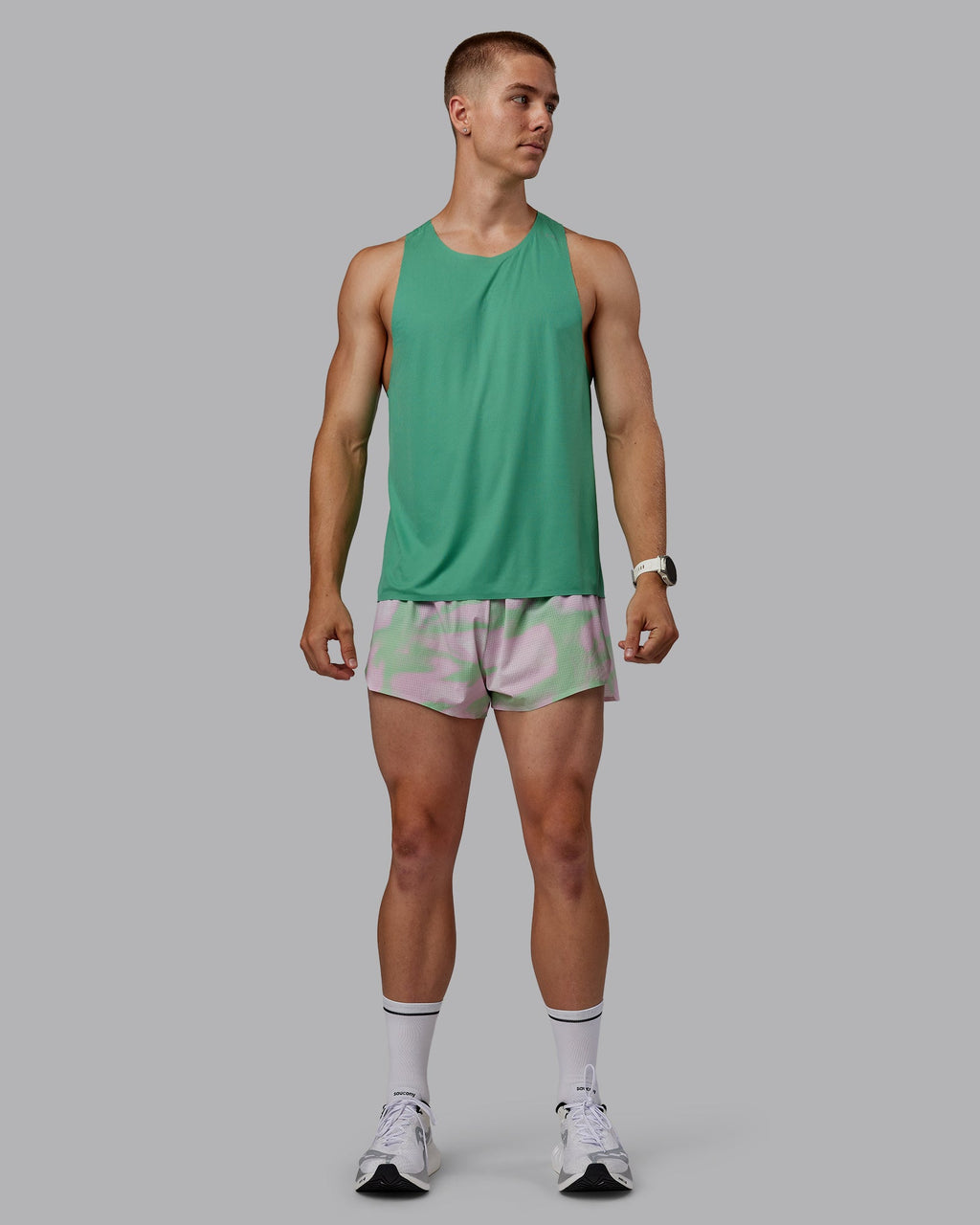 Man wearing Race Day 3" Lined Running Shorts - Mystic Print