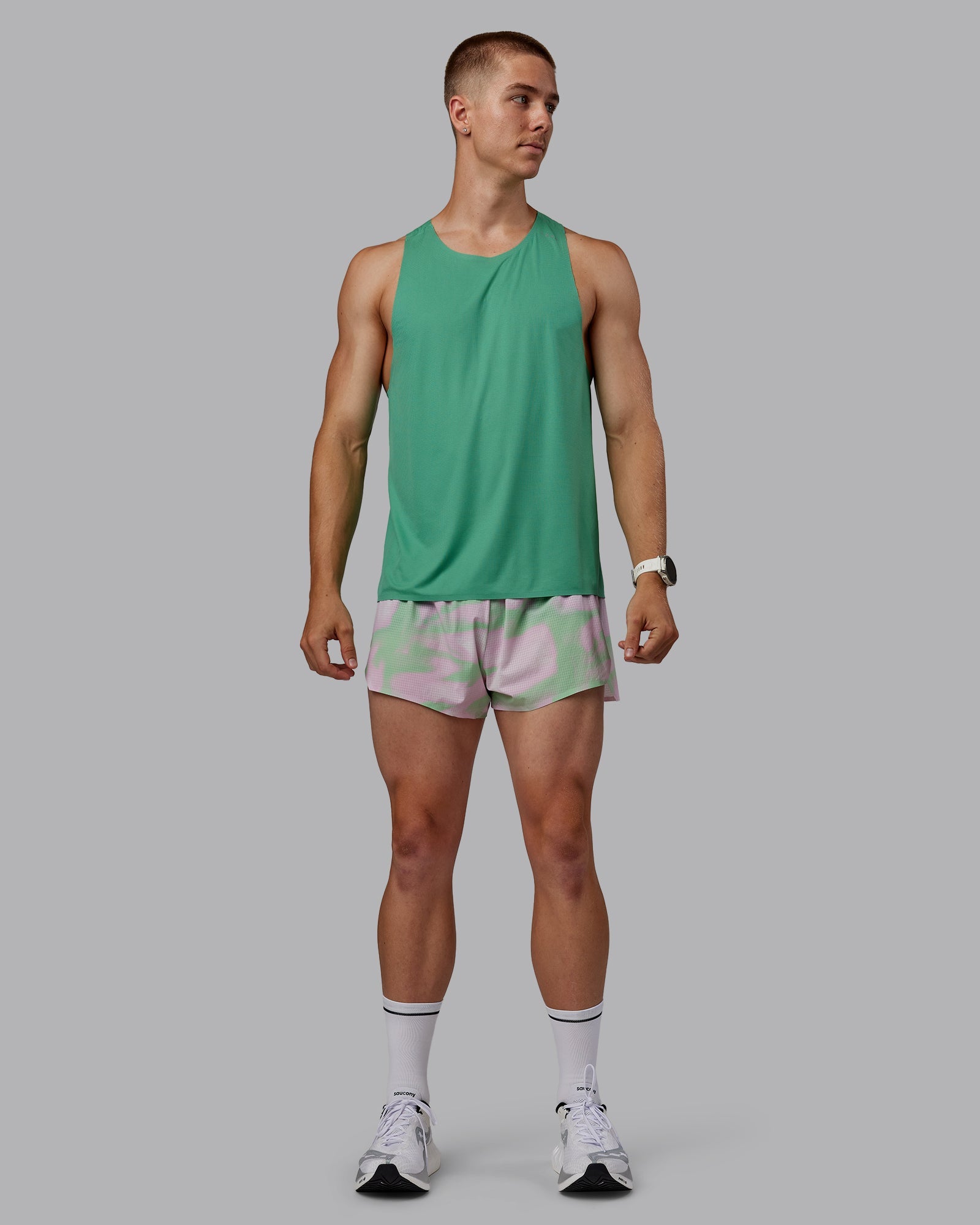 Man wearing Race Day 3" Lined Running Shorts - Mystic Print