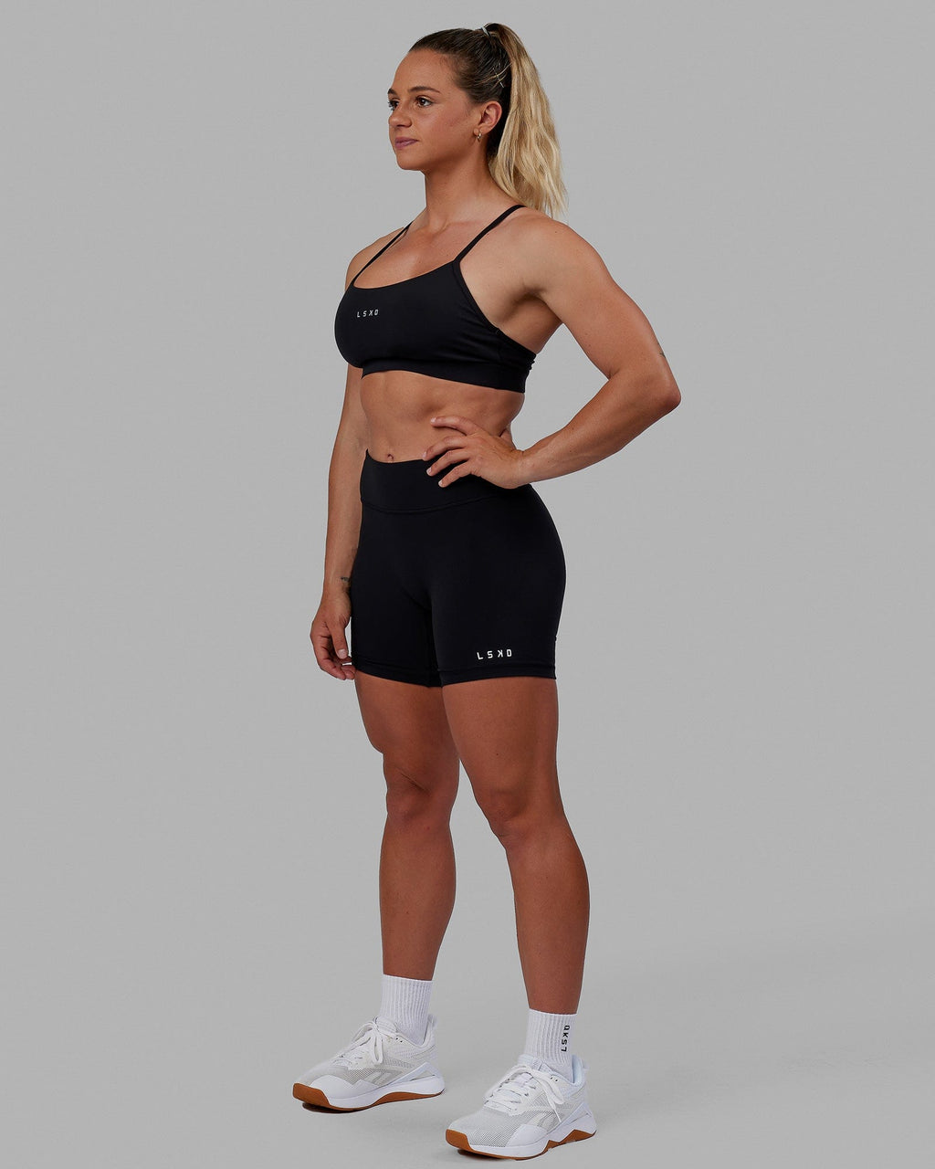 Woman wearing RXD Mid Short Tight - Black