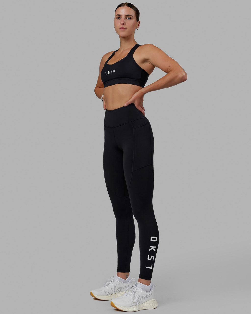 Woman wearing Rep Full Length Tights - Black-White