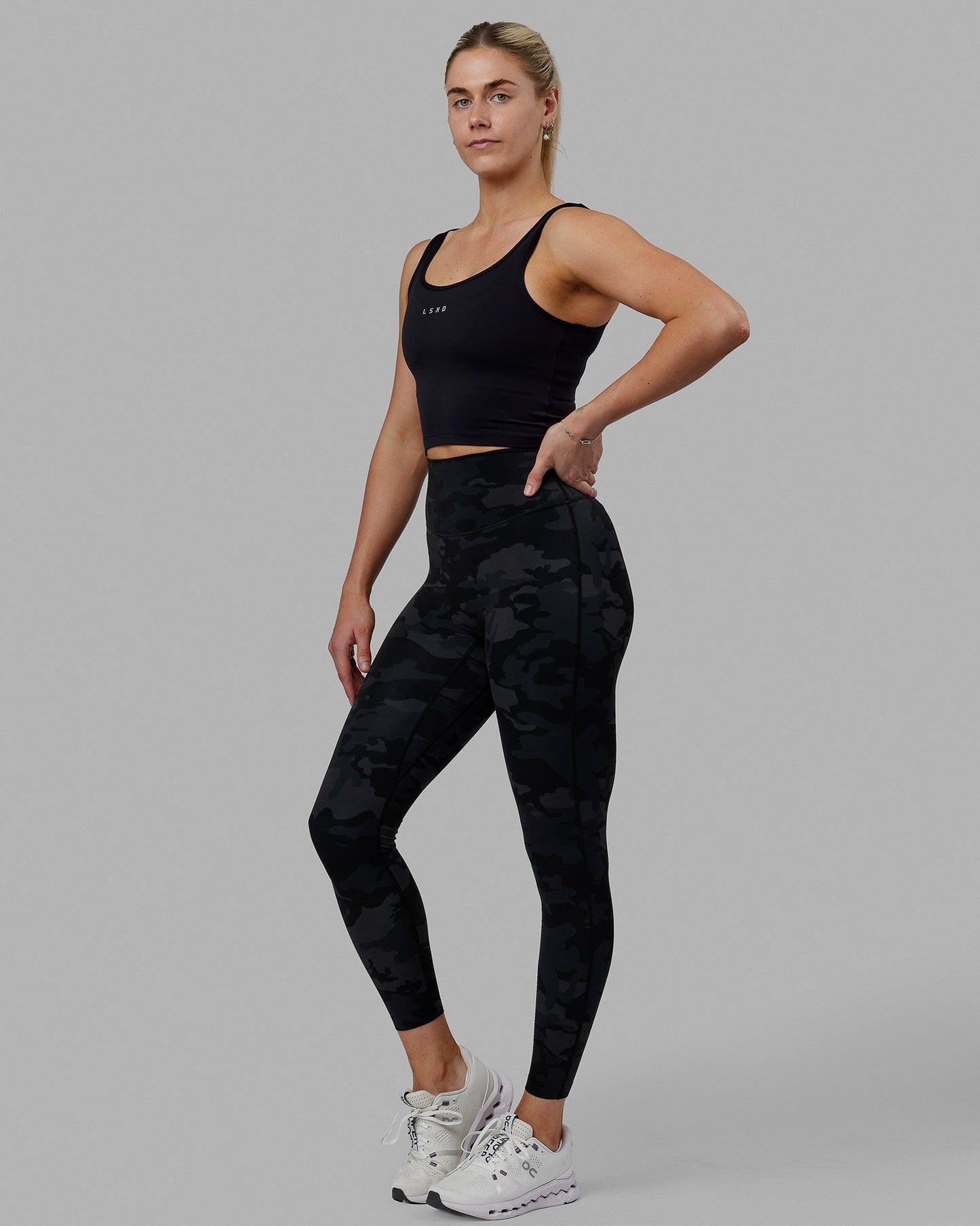 Woman wearing Staple Active Cropped Tank - Black