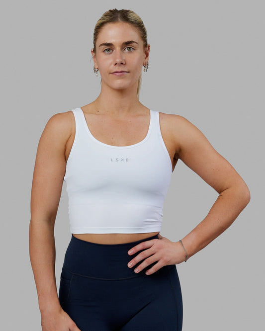 Woman wearing Staple Active Cropped Tank - White