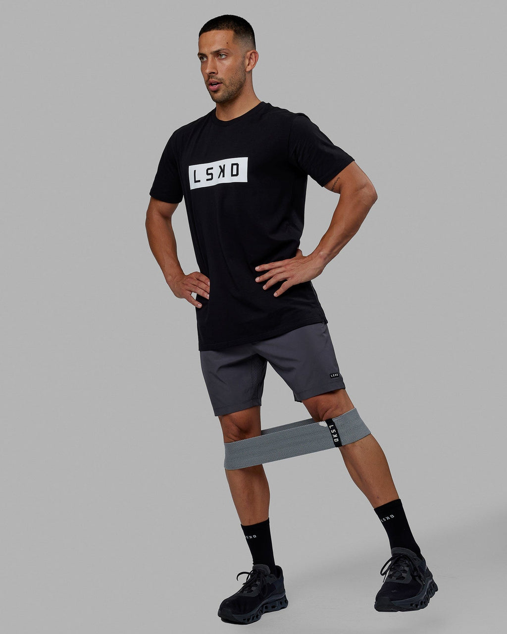Man wearing Strength FLXCotton Tee - Black-White