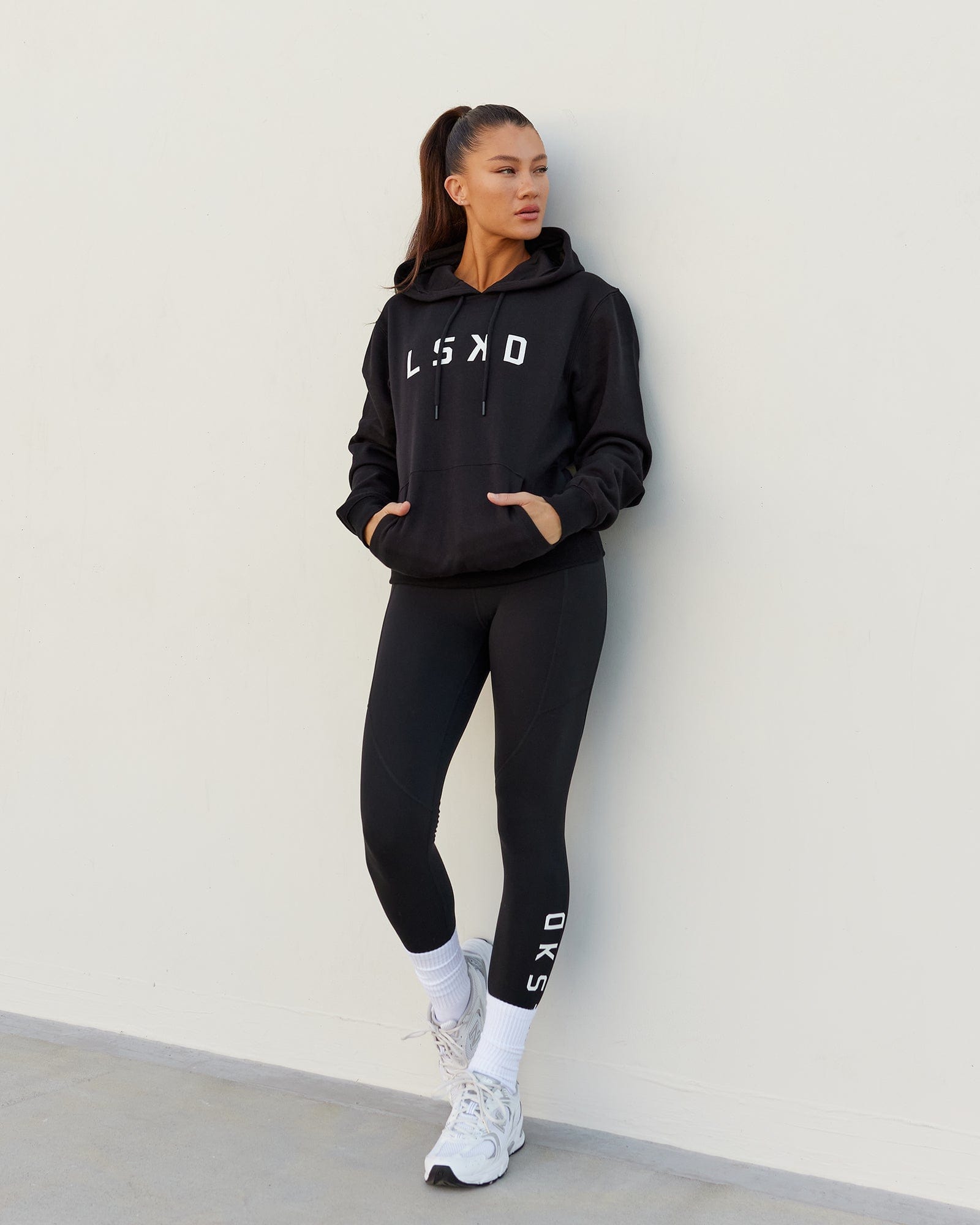 Woman wearing Structure Hoodie - Black-White