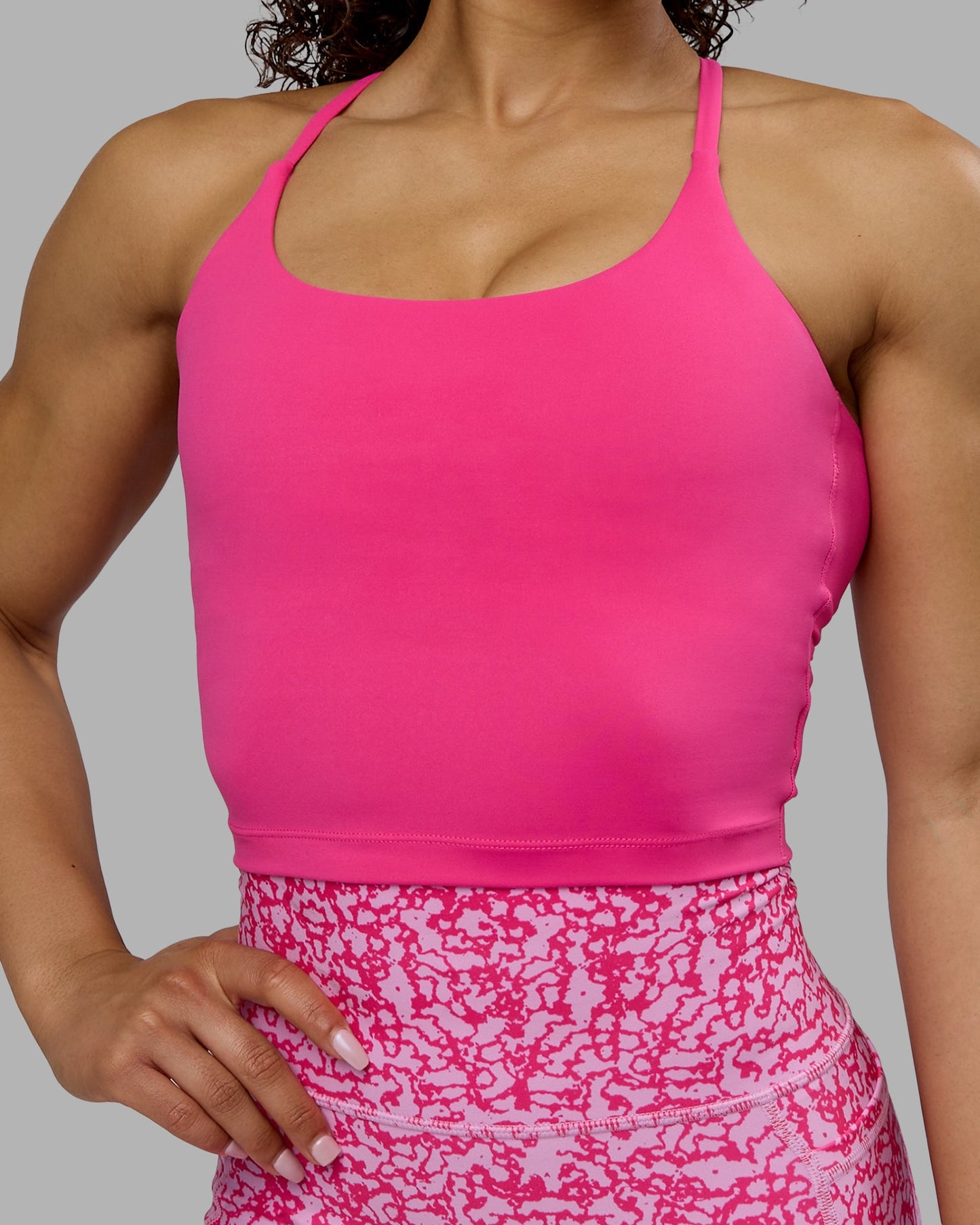 Woman wearing Twist Shelf Bra Tank - Ultra Pink