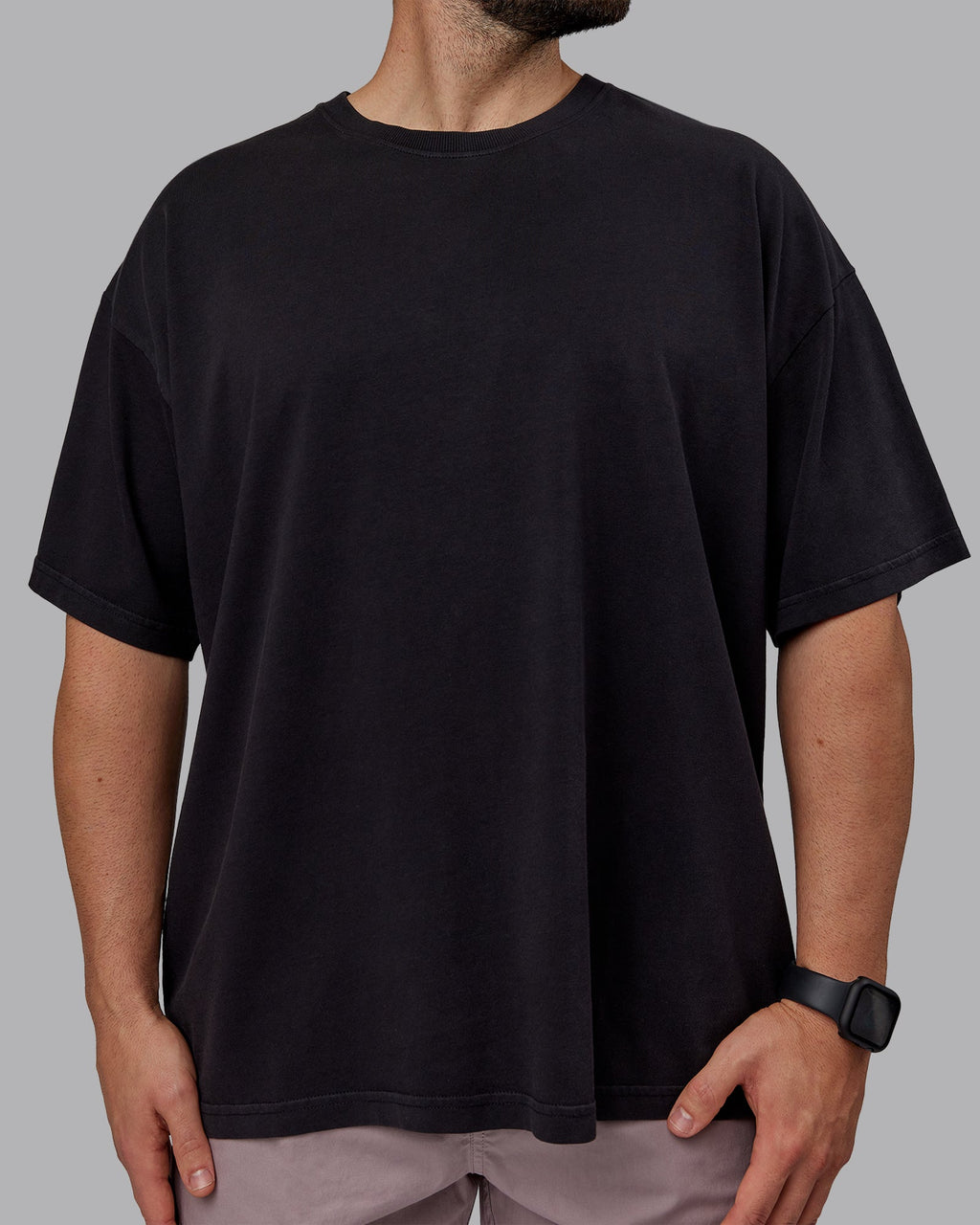 Man wearing Unisex Washed Pressure Heavyweight Tee Oversize - Black-White