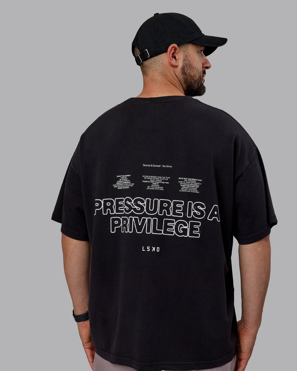 Man wearing Unisex Washed Pressure Heavyweight Tee Oversize - Black-White