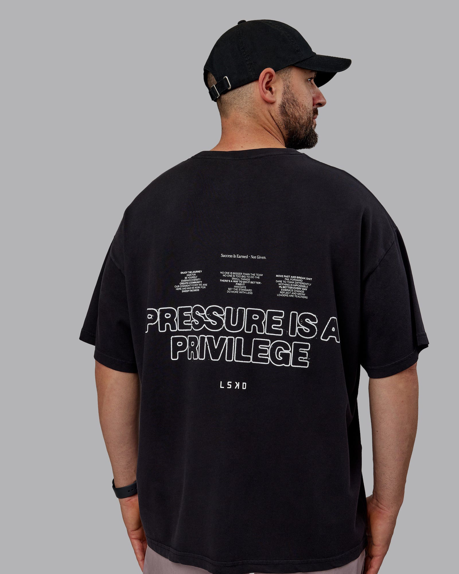 Man wearing Unisex Washed Pressure Heavyweight Tee Oversize - Black-White