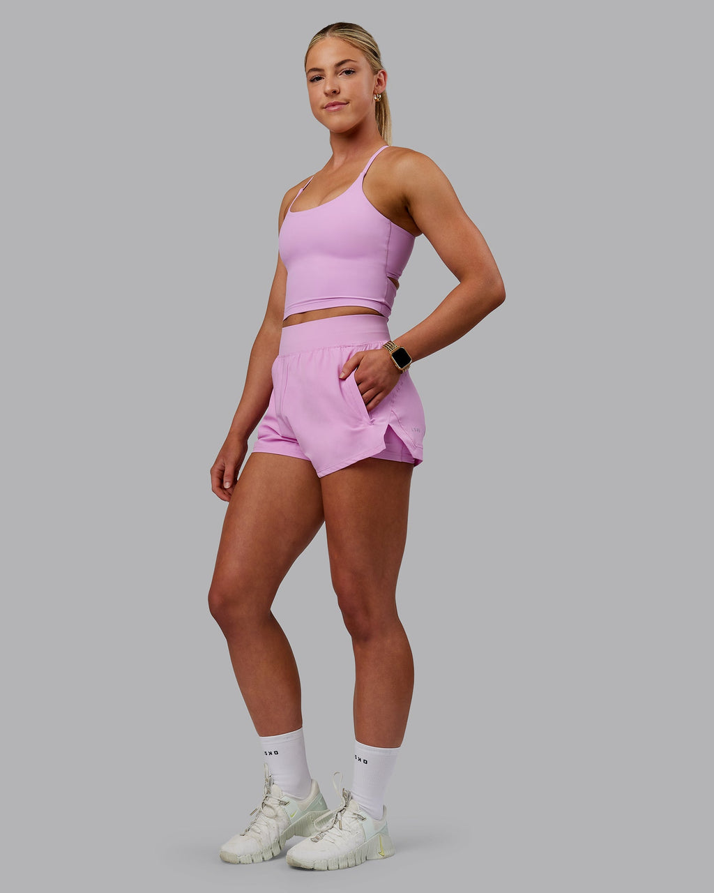 Woman wearing Challenger 3" Lined Performance Shorts - Pale Lilac