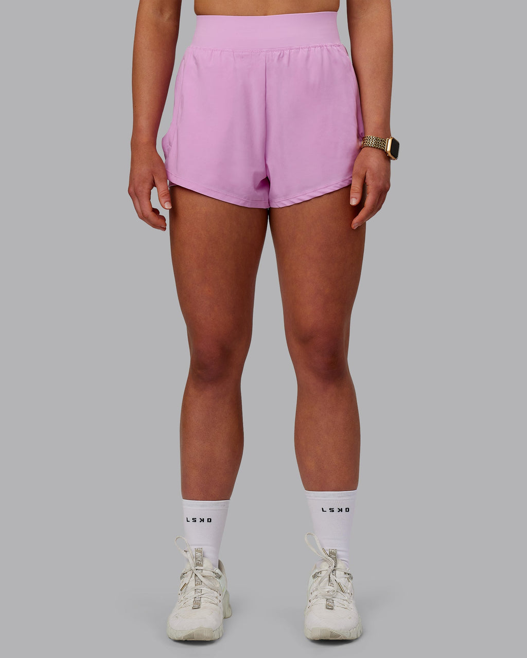 Woman wearing Challenger 3" Lined Performance Shorts - Pale Lilac