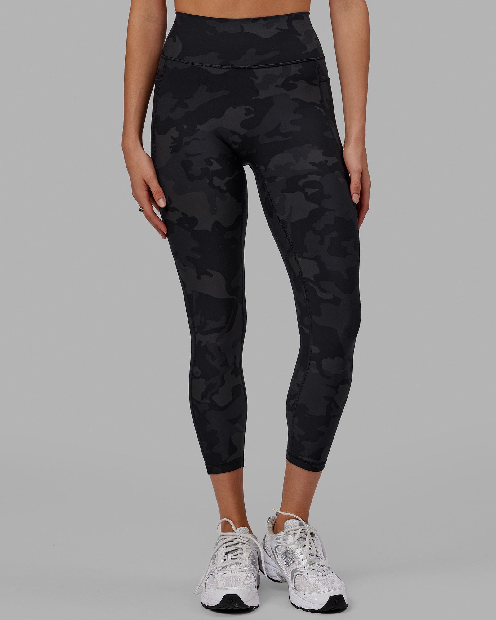 Woman wearing Fusion 7/8 Length Tight - Black-Camo