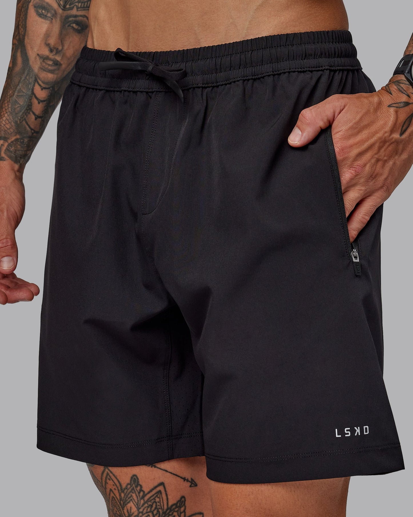 Man wearing Rep 7'' Performance Short in Black-White | Size:S