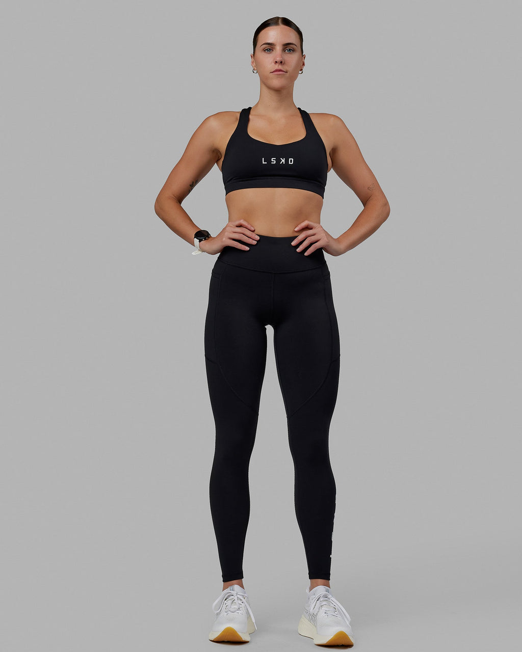 Woman wearing Rep Full Length Tights - Black-White