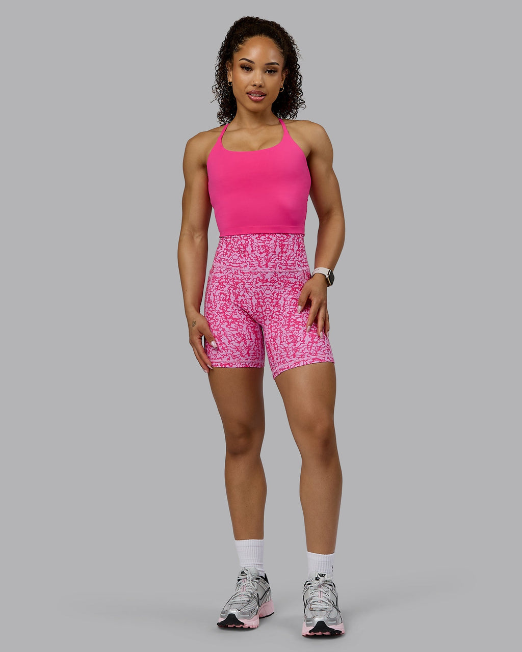 Woman wearing Twist Shelf Bra Tank - Ultra Pink
