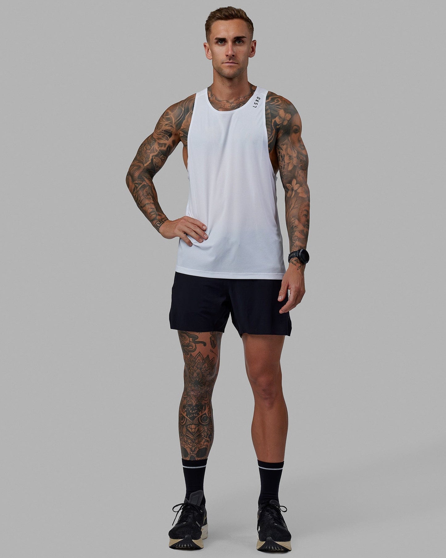 Man wearing UltraAir 5" Lined Performance Short - Black-Reflective