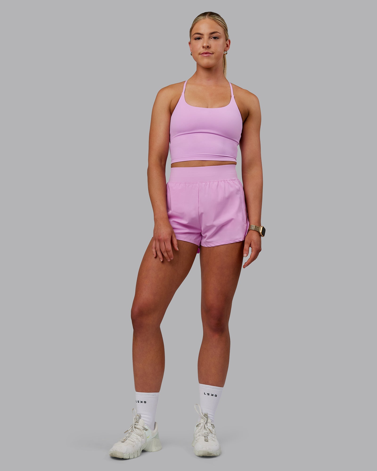 Woman wearing Challenger 3" Lined Performance Shorts - Pale Lilac