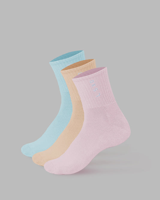 Signal Quarter Socks 3 Pack - Pastel-Blue-Pink-Orange