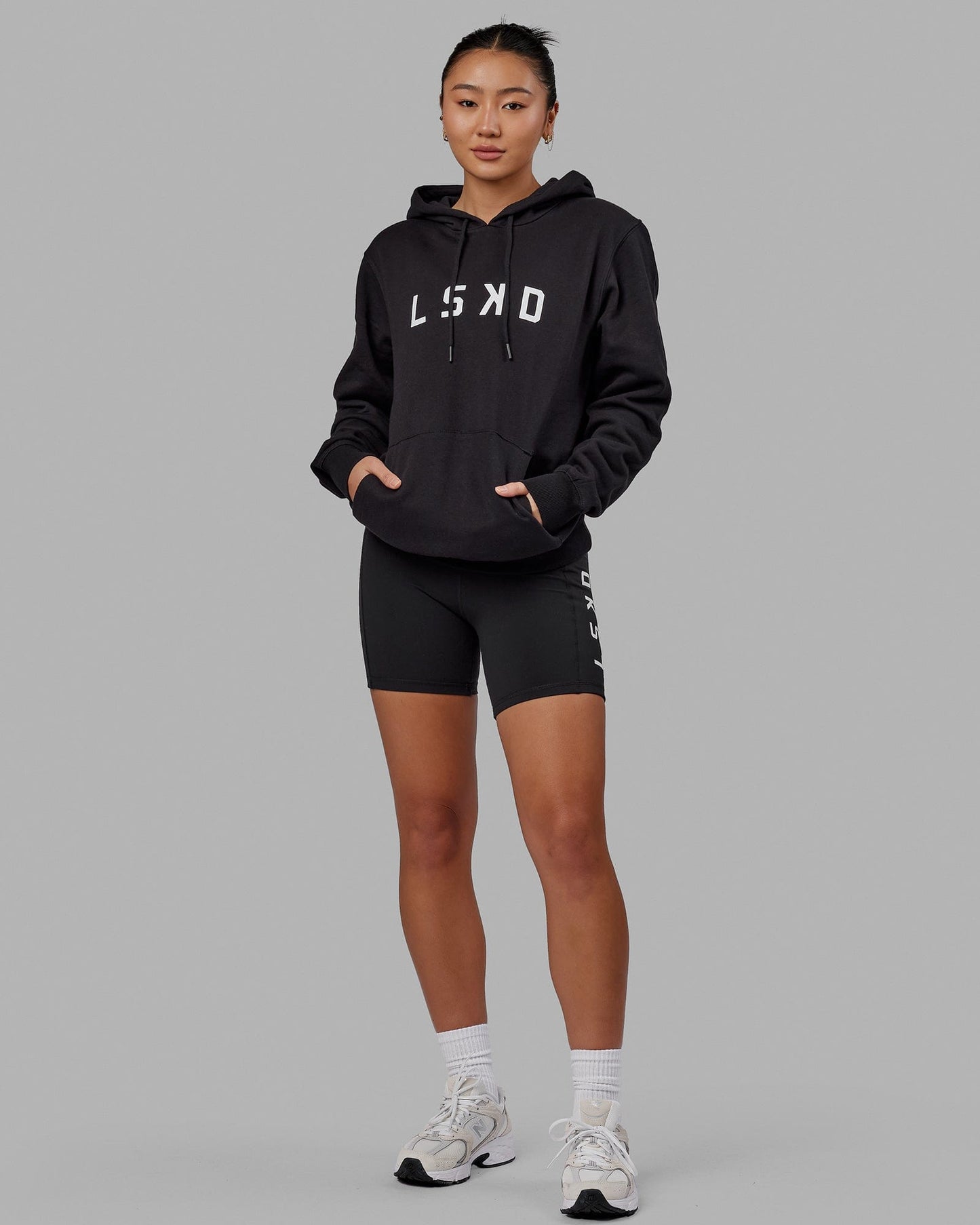 Woman wearing Structure Hoodie - Black-White