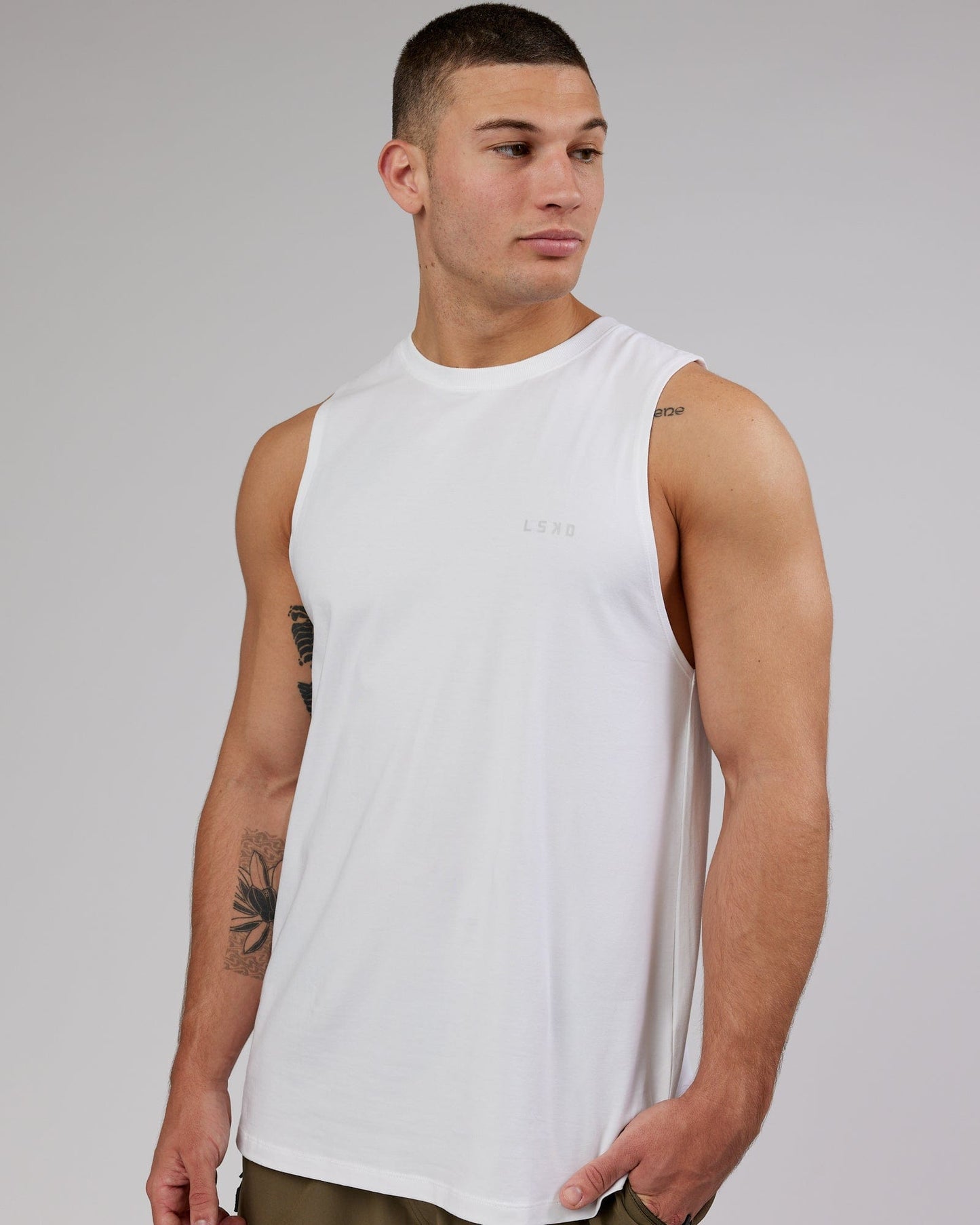 Man wearing PimaFLX Tank - White