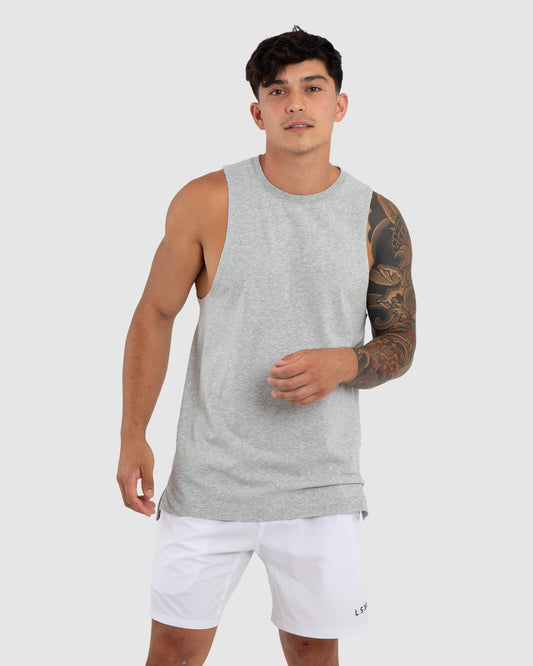 Model wearing Vitality Tank - Lt Grey Marl