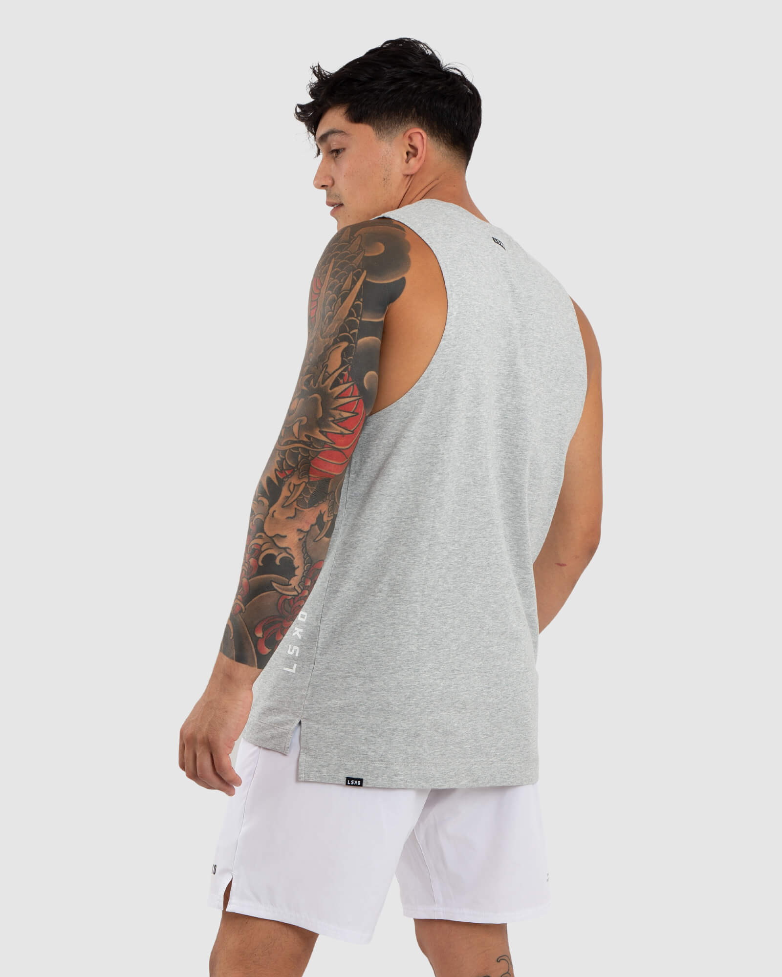 Model wearing Vitality Tank - Lt Grey Marl