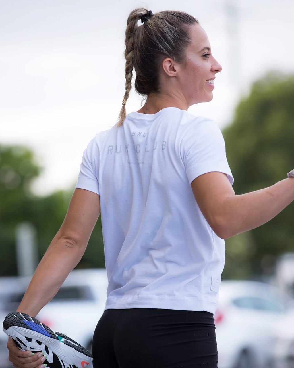 Model wearing Run Club FLXDRY Performance Tee - White-Reflective