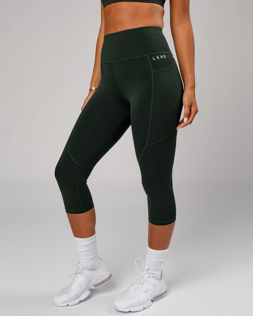 Model wearing Rep 3/4 Length Tight - Forest