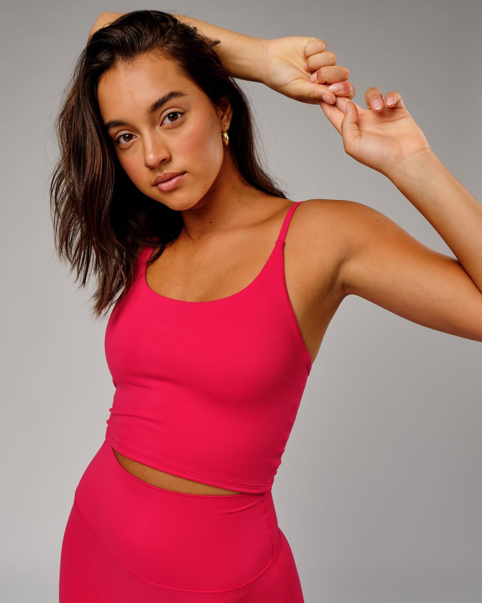 Model wearing Elixir Active Tank - Boysenberry