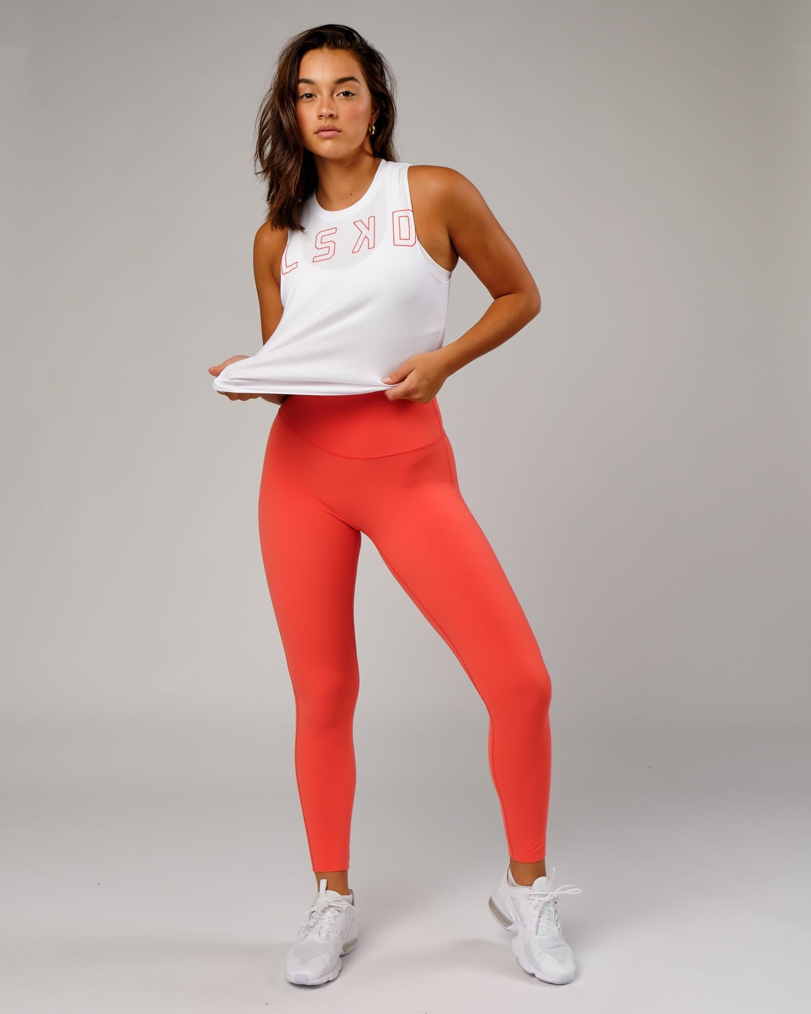 Model wearing Expand FLXCotton Tank - White-Fruit Punch