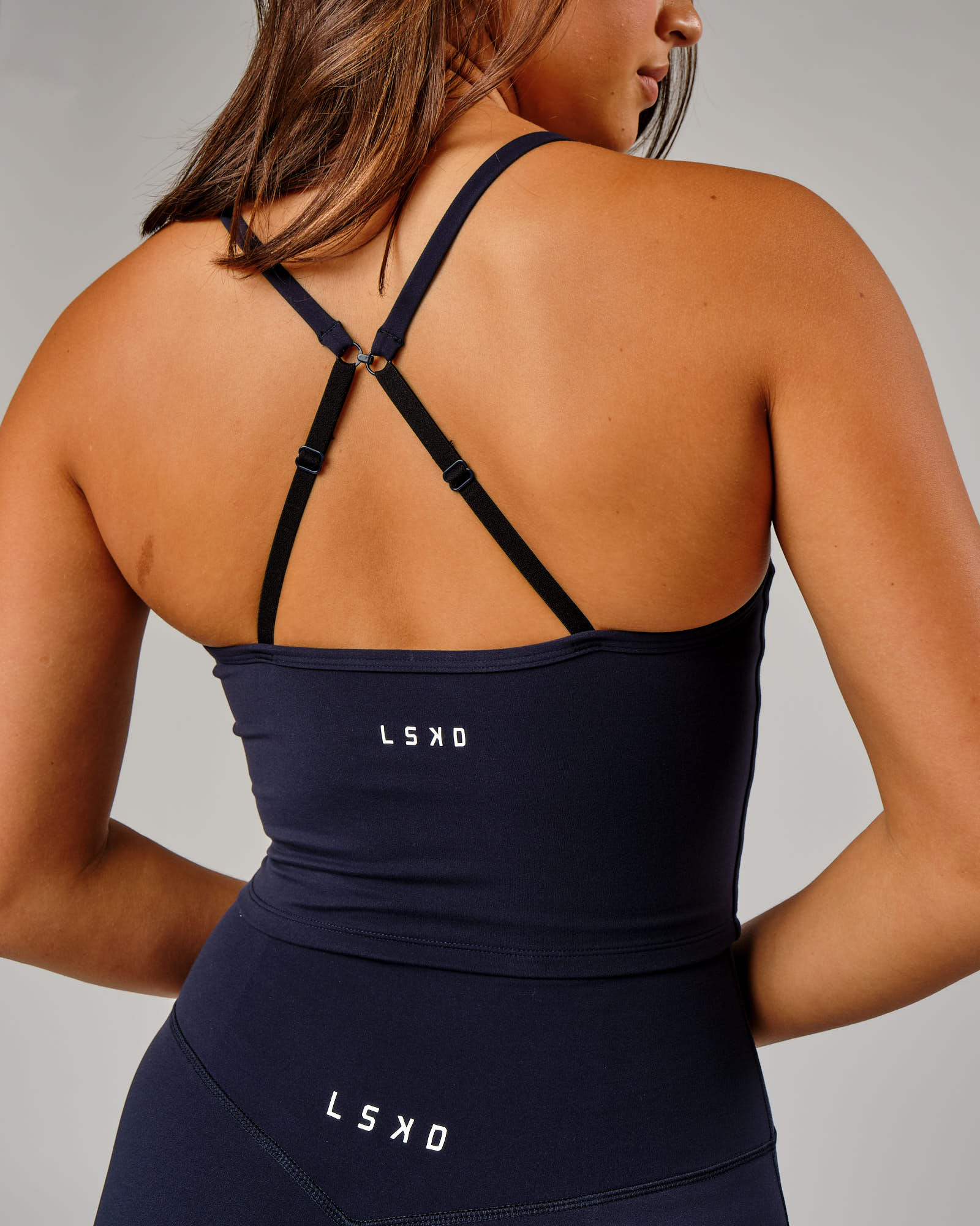 Model wearing Elixir Active Tank - Navy