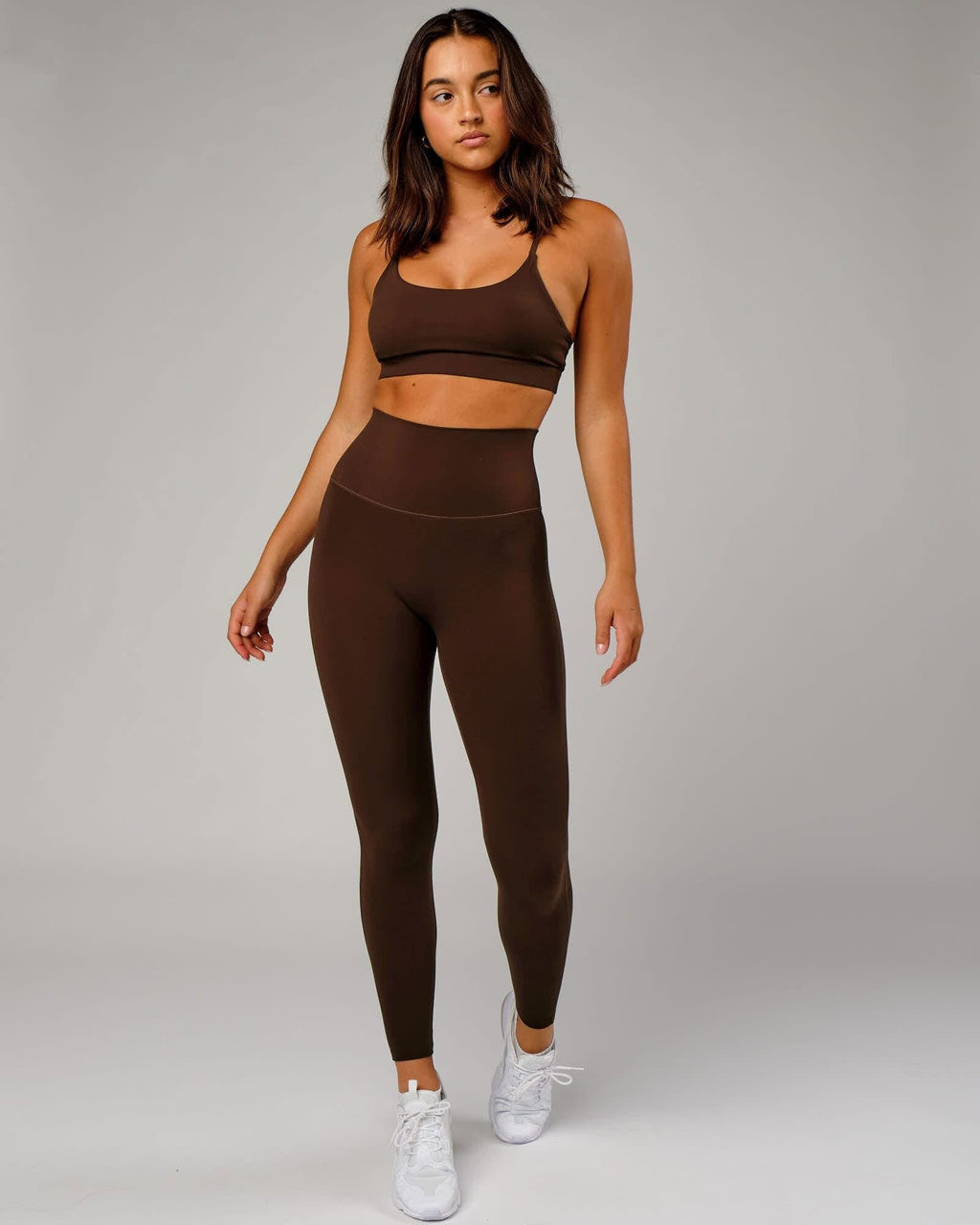 Model wearing Elixir 7/8 Length Tight - Chocolate No Logo