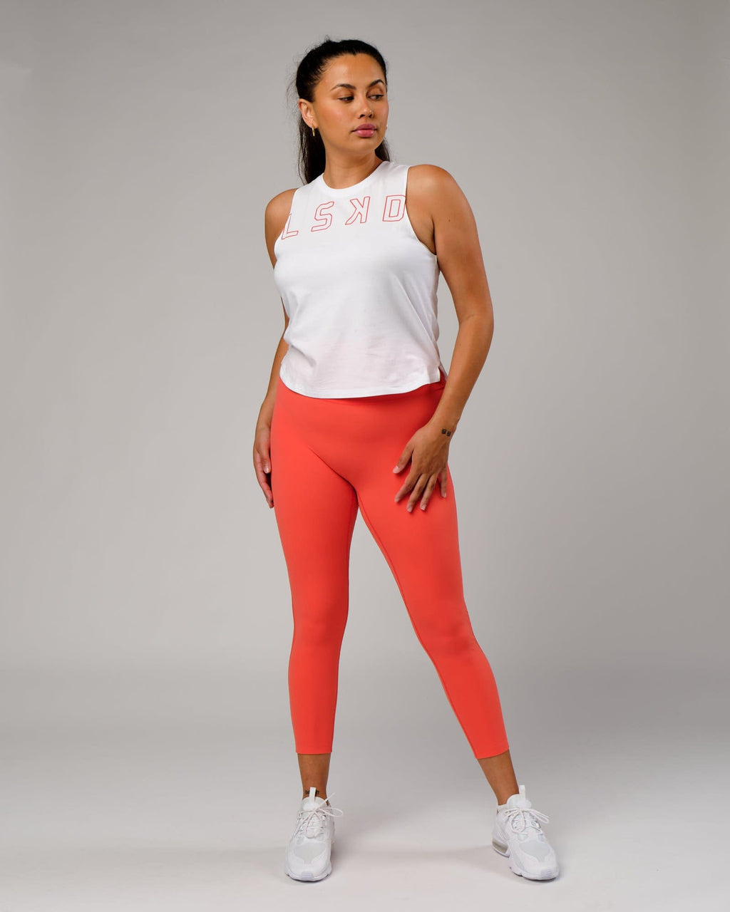 Model wearing Expand FLXCotton Tank - White-Fruit Punch