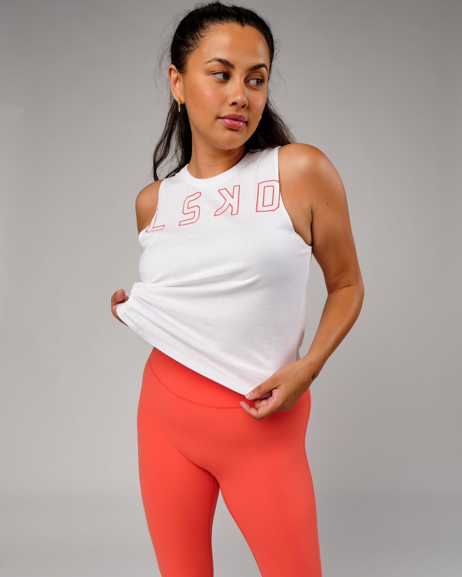 Model wearing Expand FLXCotton Tank - White-Fruit Punch