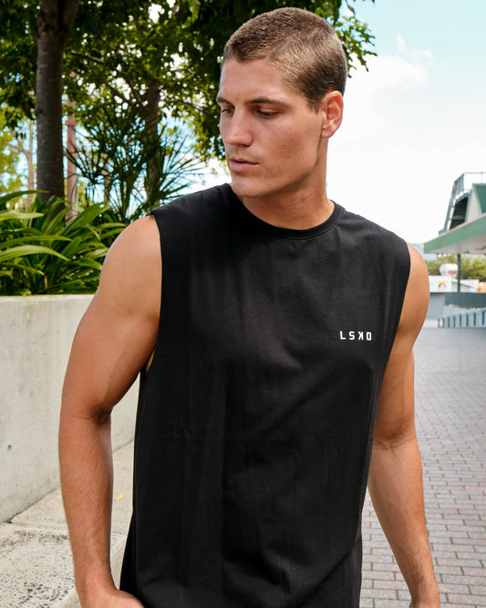 Model wearing Tilt Tank - Pirate Black