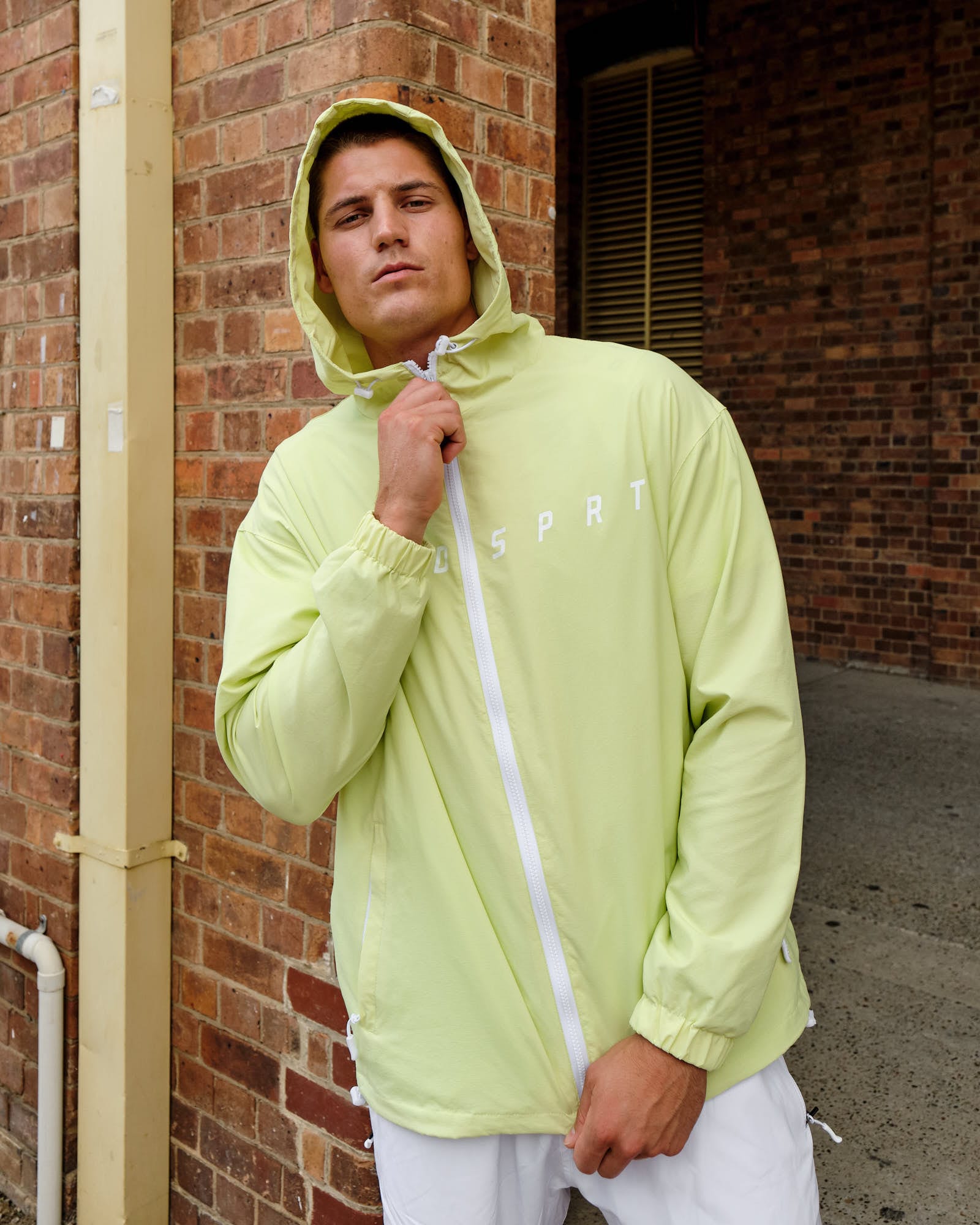 Model wearing Drill Track Jacket Oversize - Pastel Lime