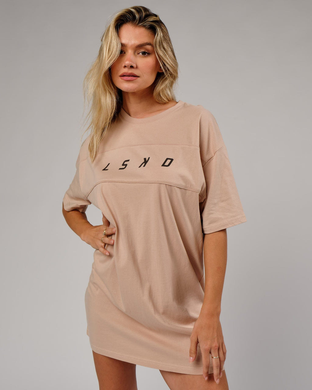 Model wearing Ascent Tee Dress - Nude