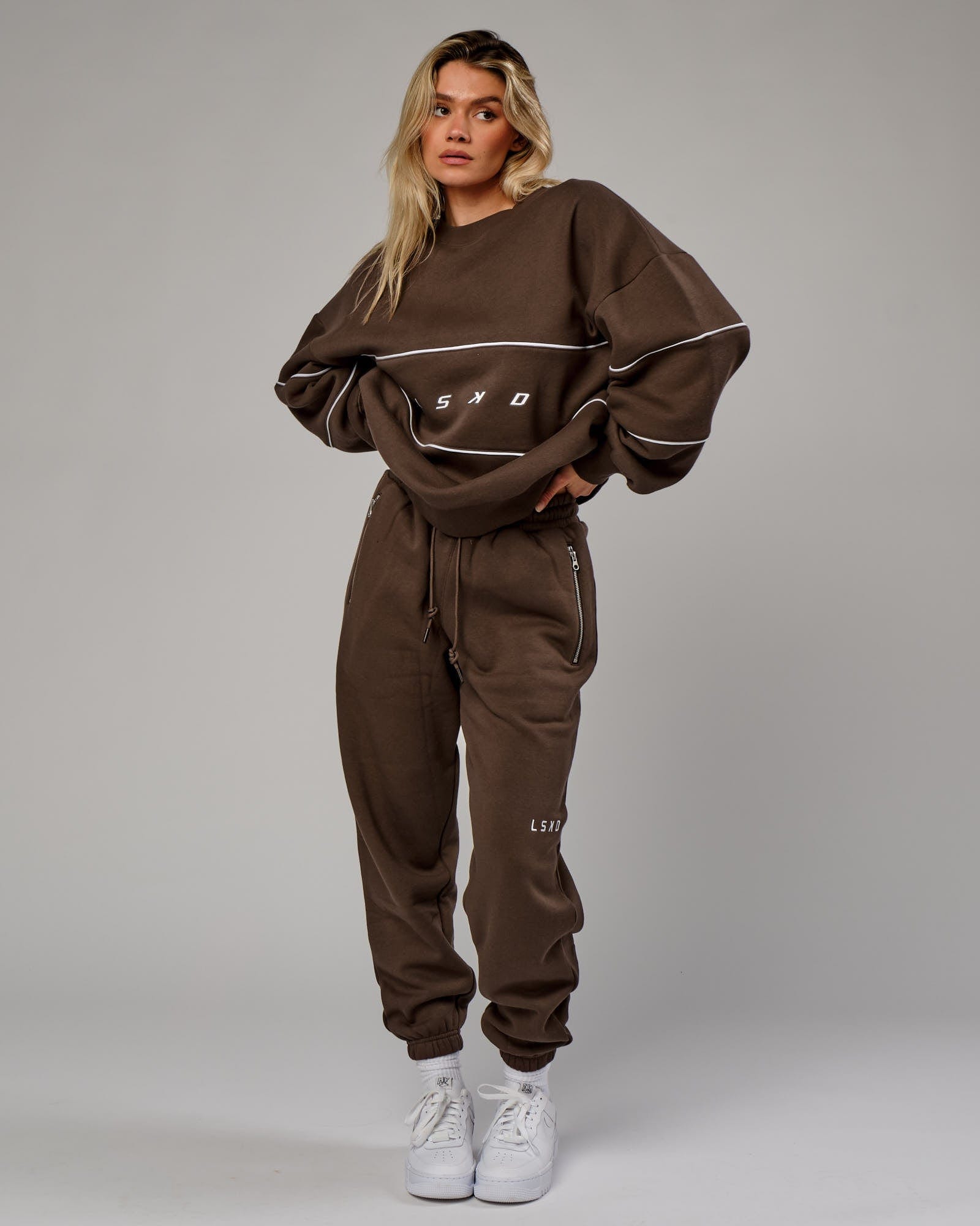 Model wearing Becca Track Pant - Walnut