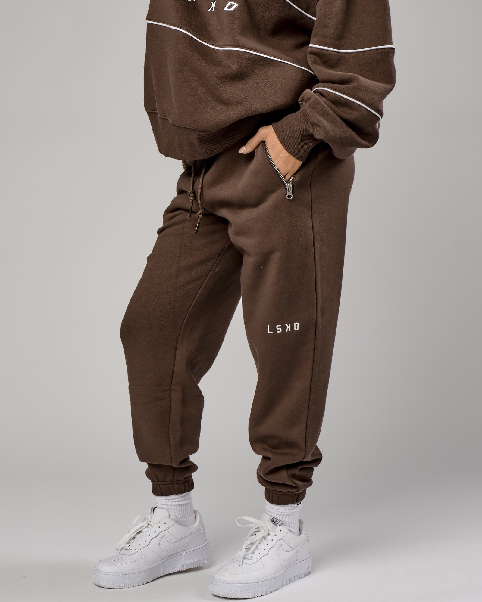 Model wearing Becca Track Pant - Walnut