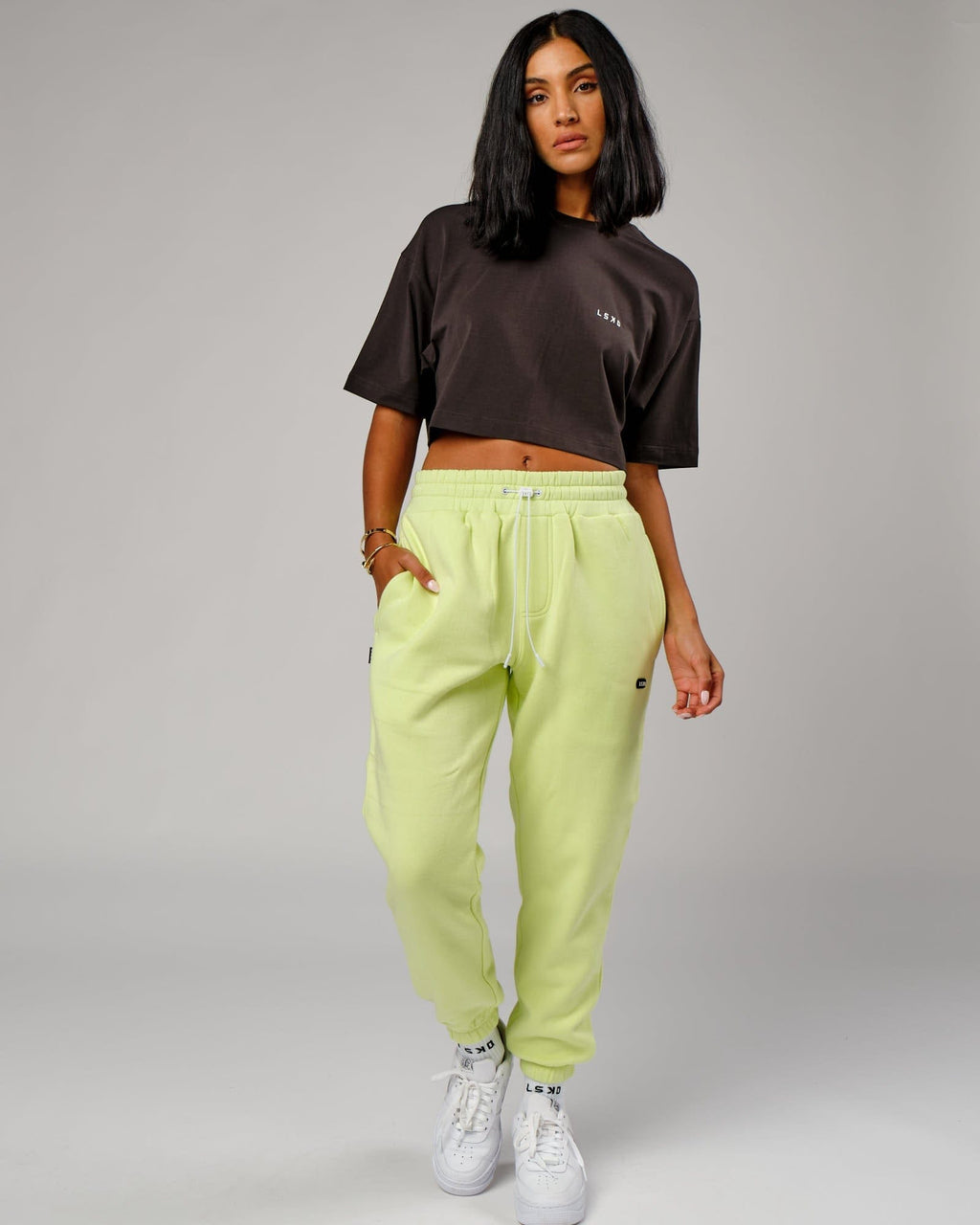 Model wearing Tilt Cropped Tee - Pirate Black