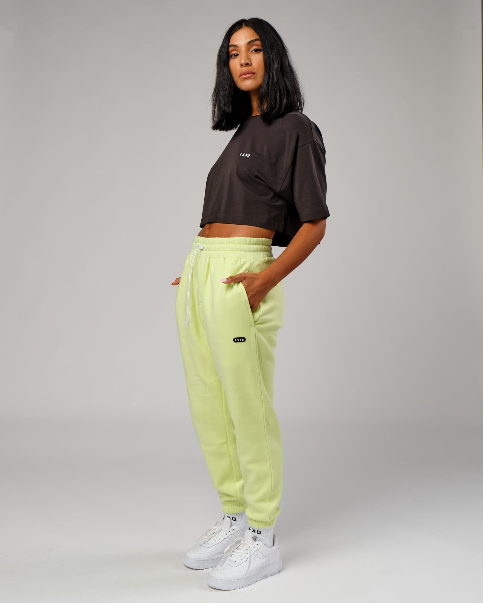 Model wearing Tilt Cropped Tee - Pirate Black