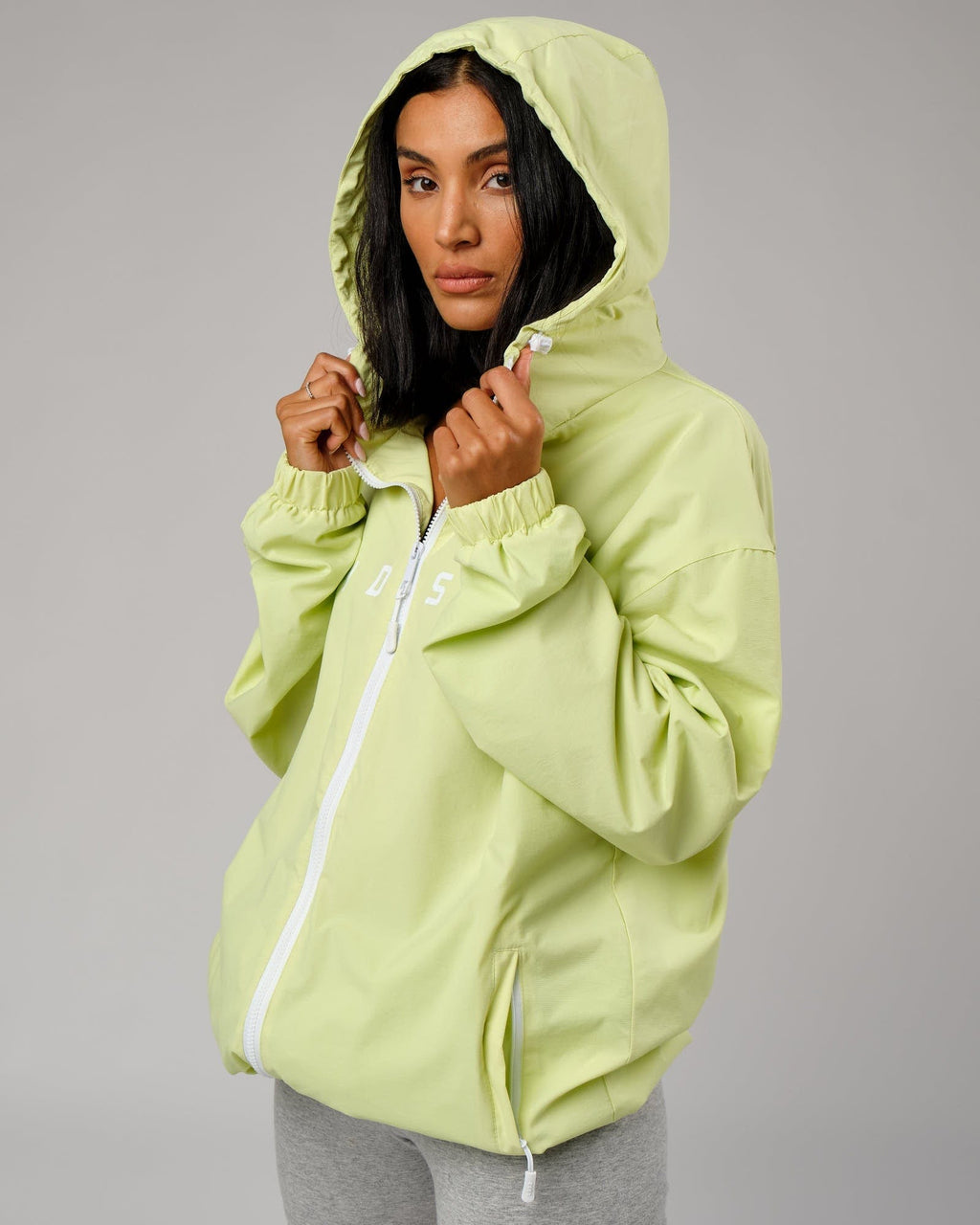 Model wearing Unisex Drill Track Jacket Oversize - Pastel Lime